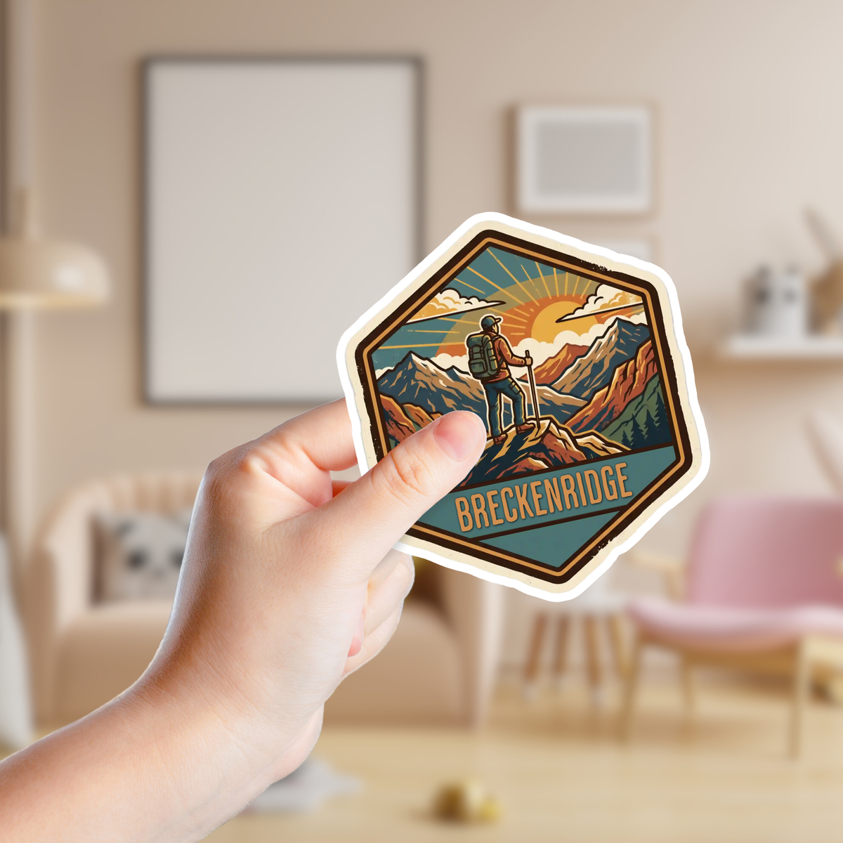 Hiker in the Mountains Custom Sticker