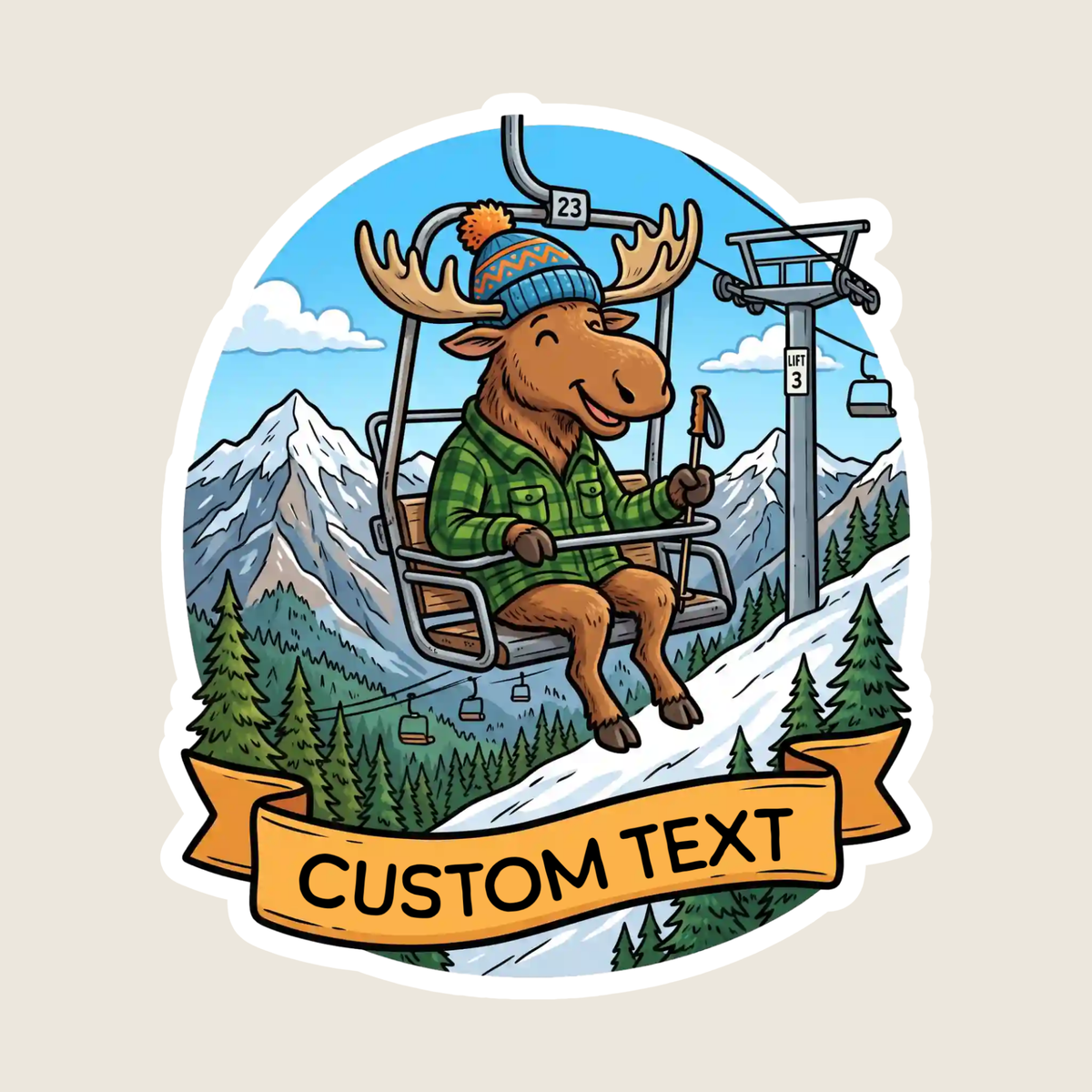 Moose on a Ski Lift Custom Sticker