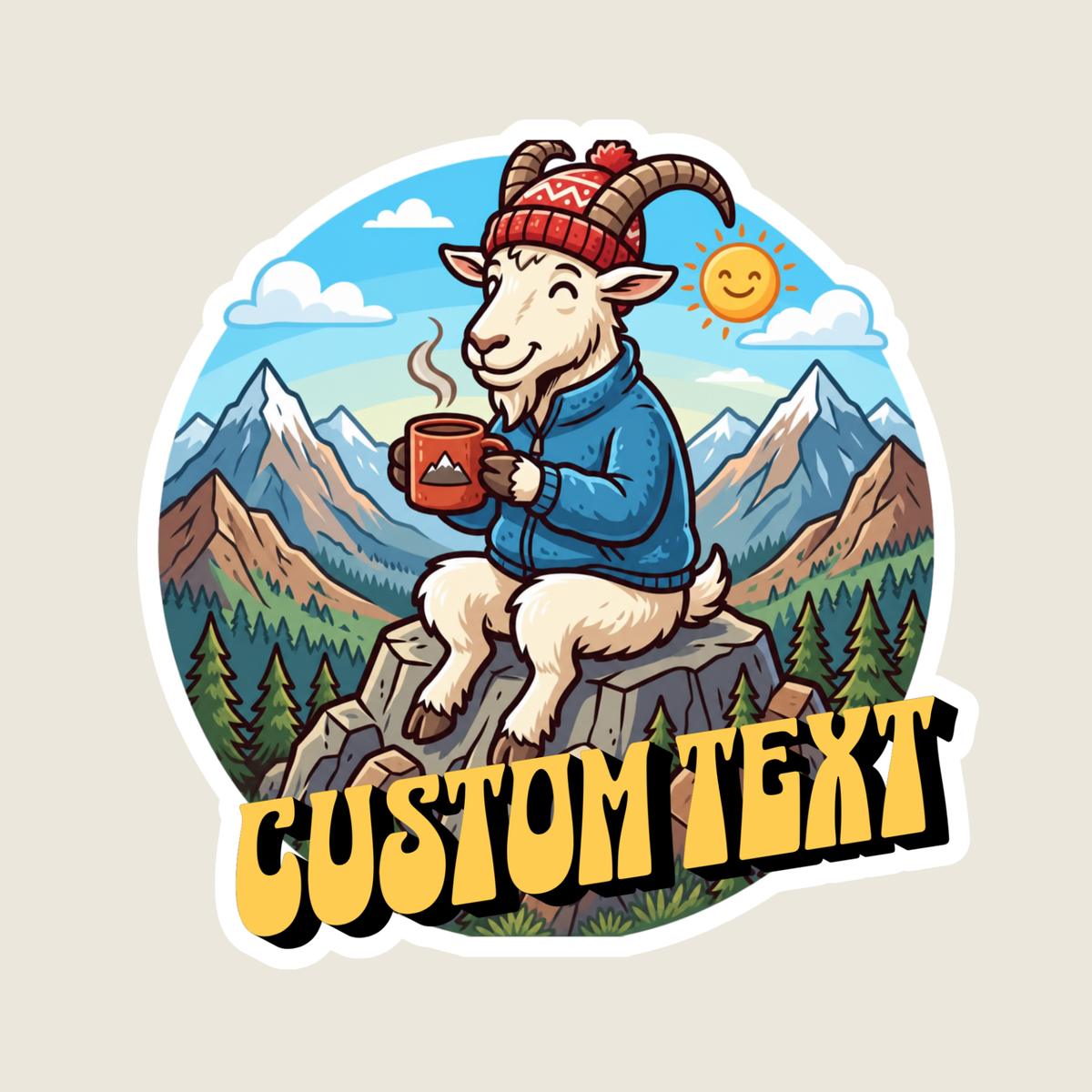 Mountain Goat Drinking Coffee Custom Sticker