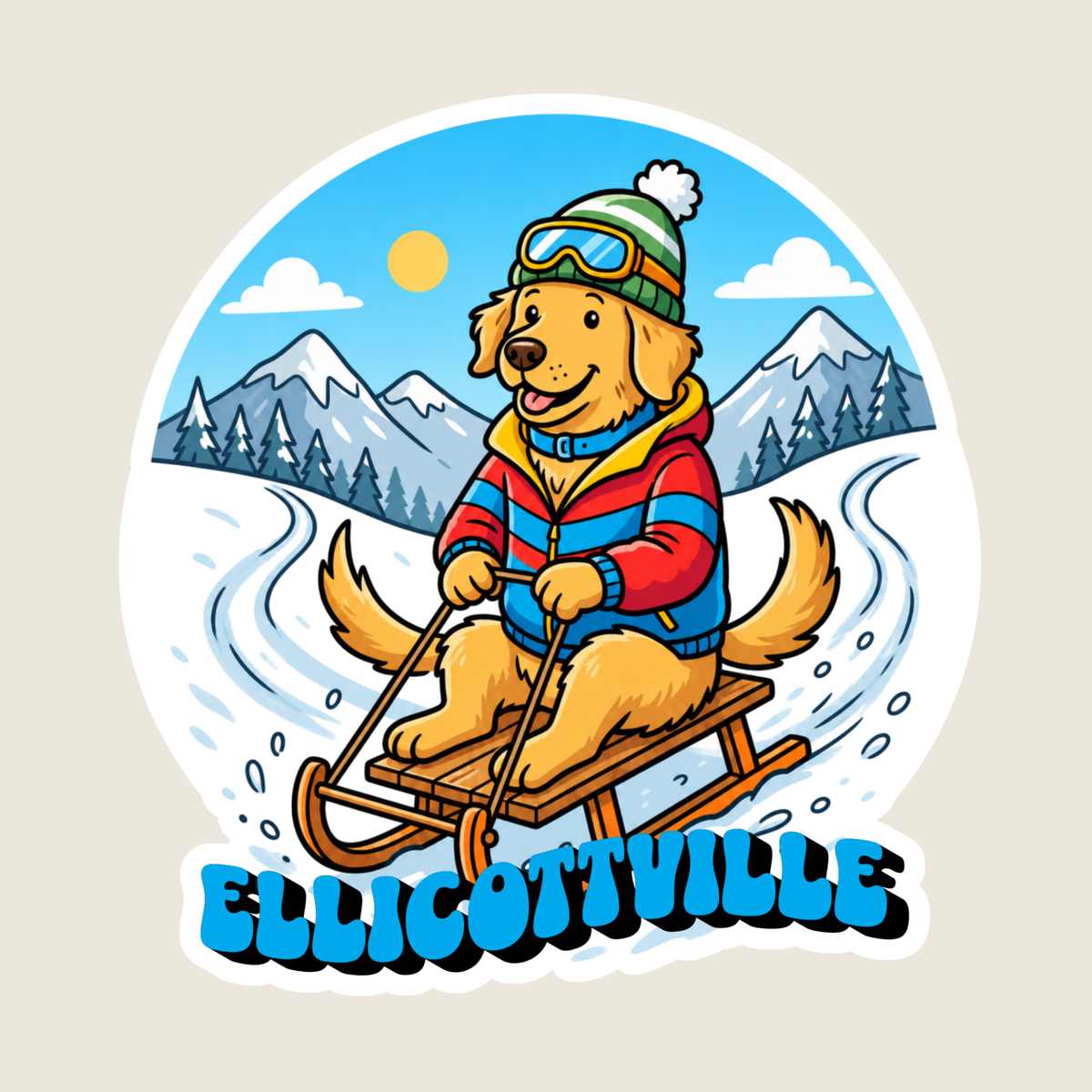 Golden Retriever Sledding Custom Sticker