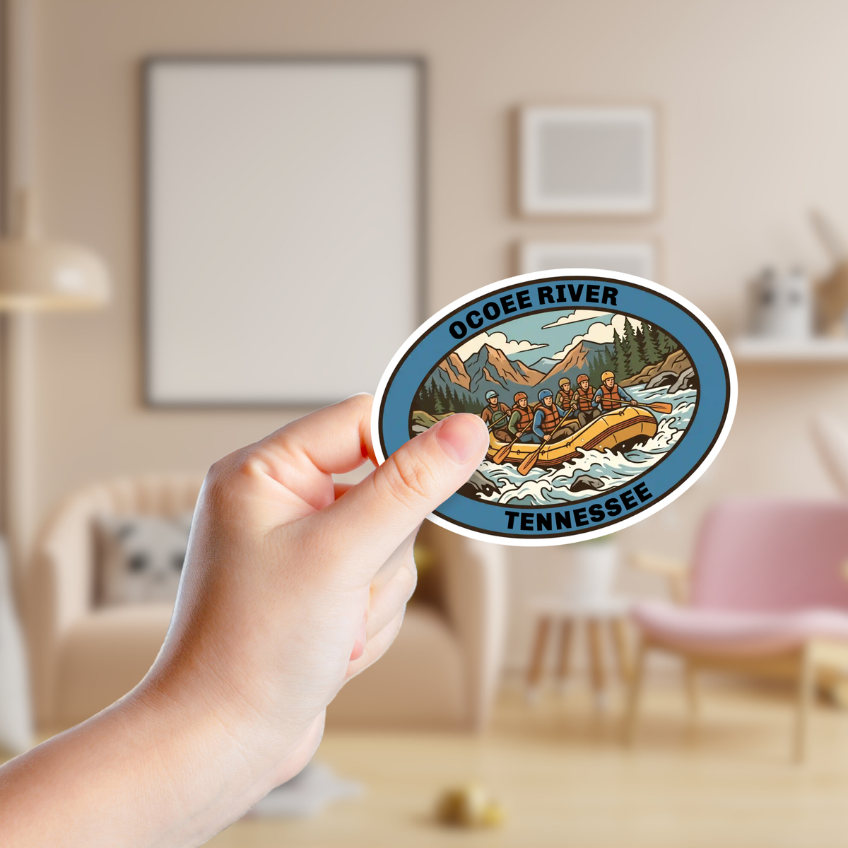 Rafting in the Mountains Custom Sticker