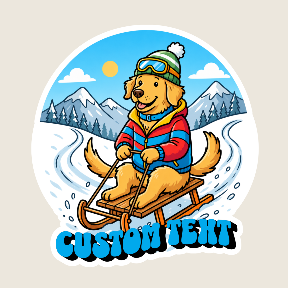Golden Retriever Sledding Custom Sticker