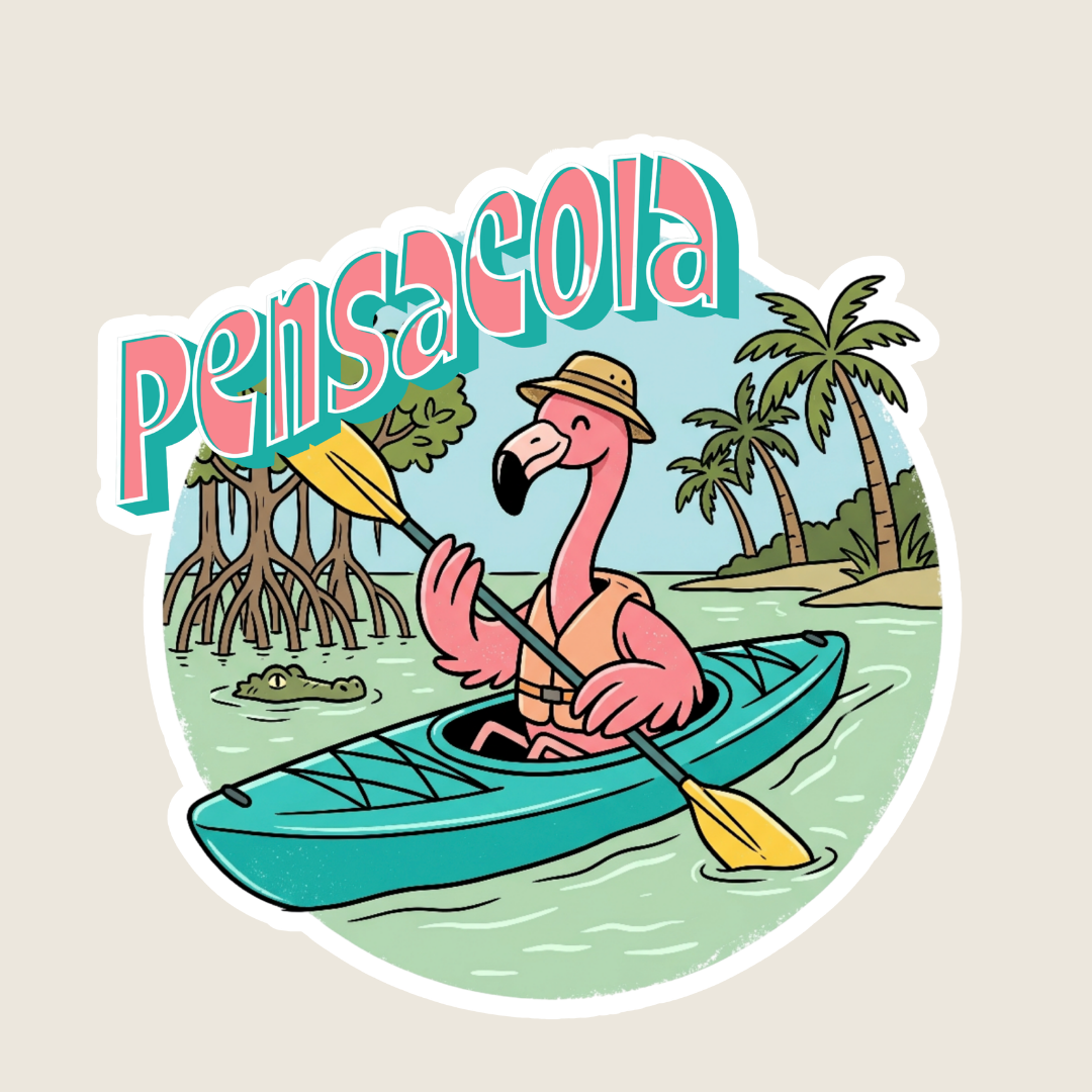 Kayaking Flamingo Custom Sticker
