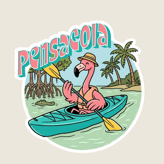 Kayaking Flamingo Custom Sticker