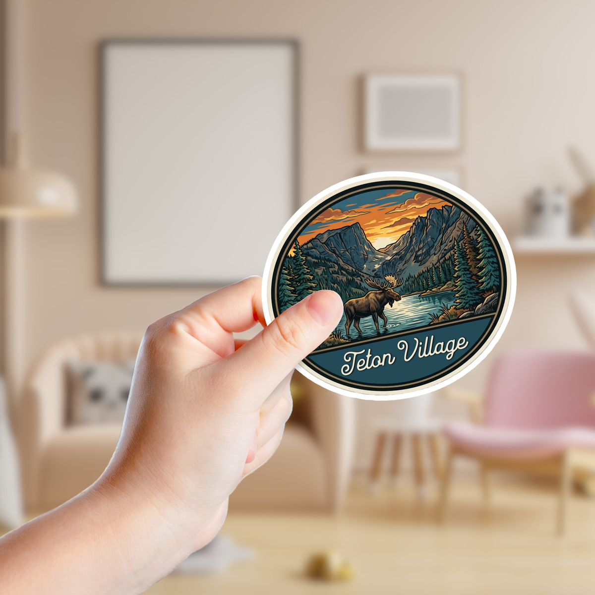 Vintage Moose in the Mountains Custom Sticker