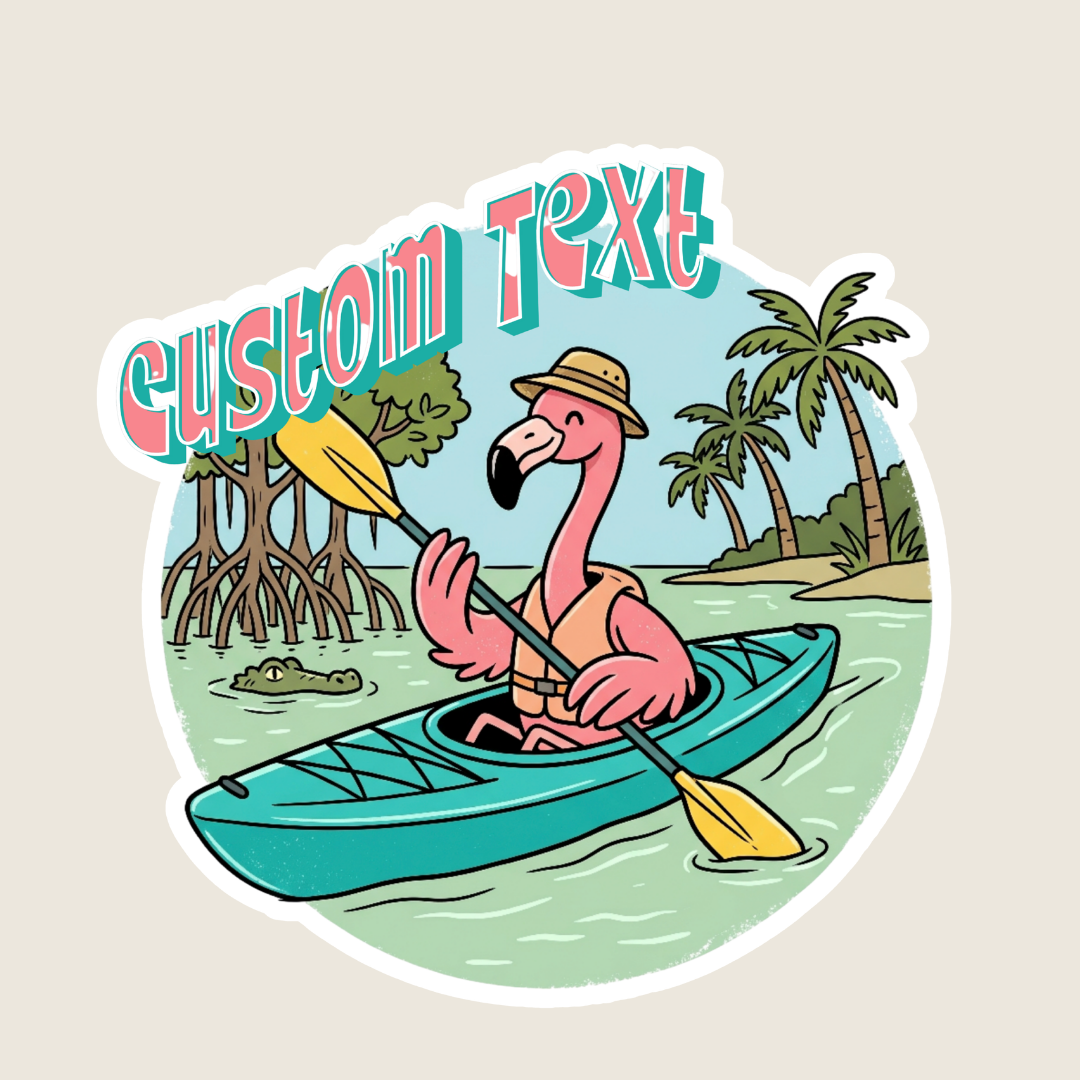 Kayaking Flamingo Custom Sticker