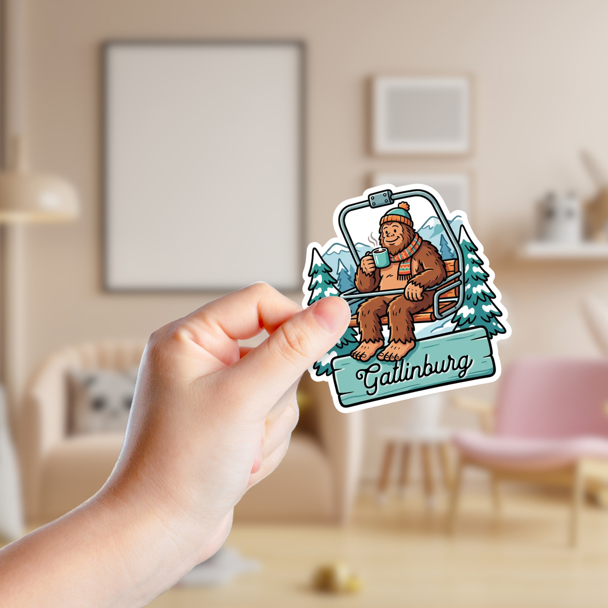 Big Foot on a Ski Lift Custom Sticker