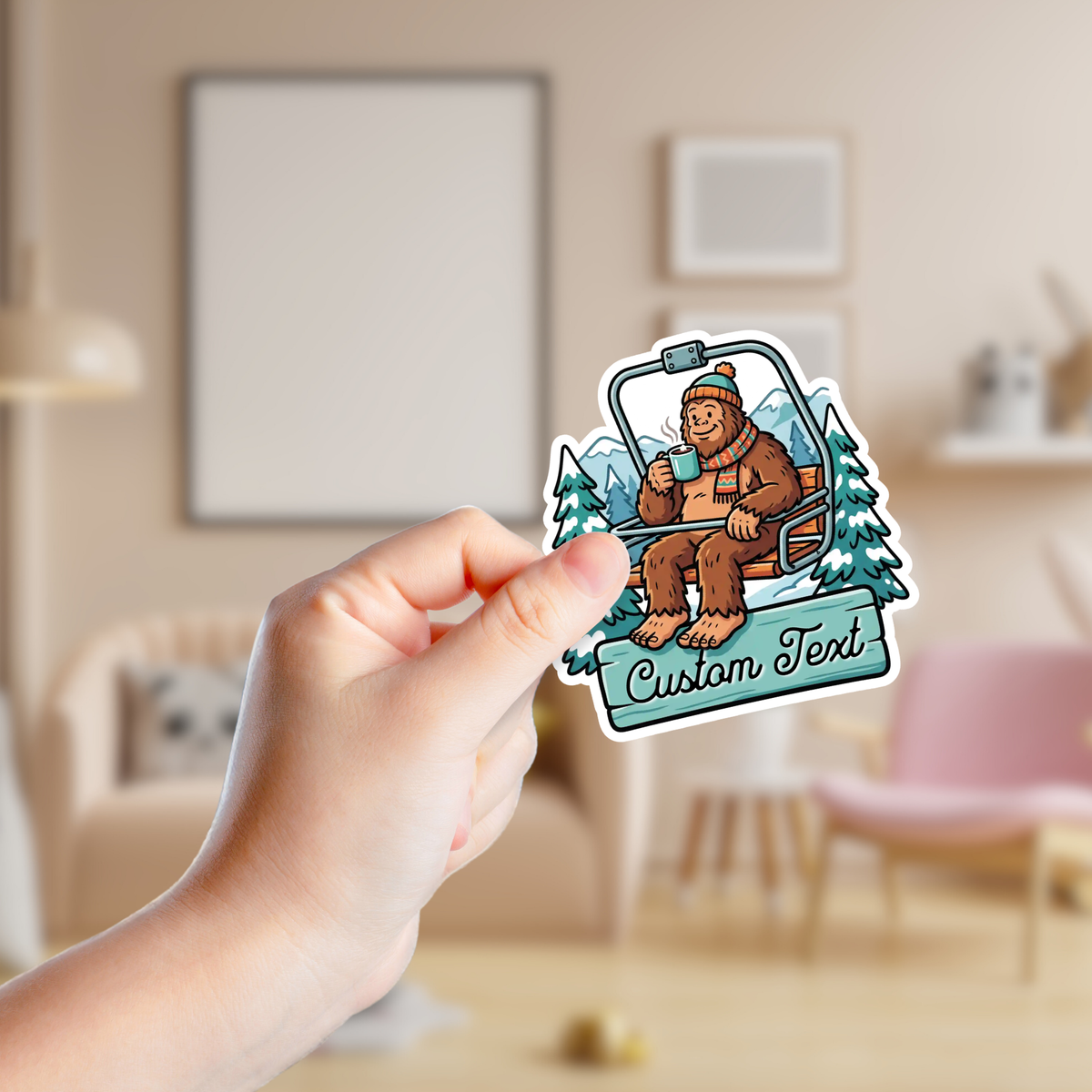 Big Foot on a Ski Lift Custom Sticker