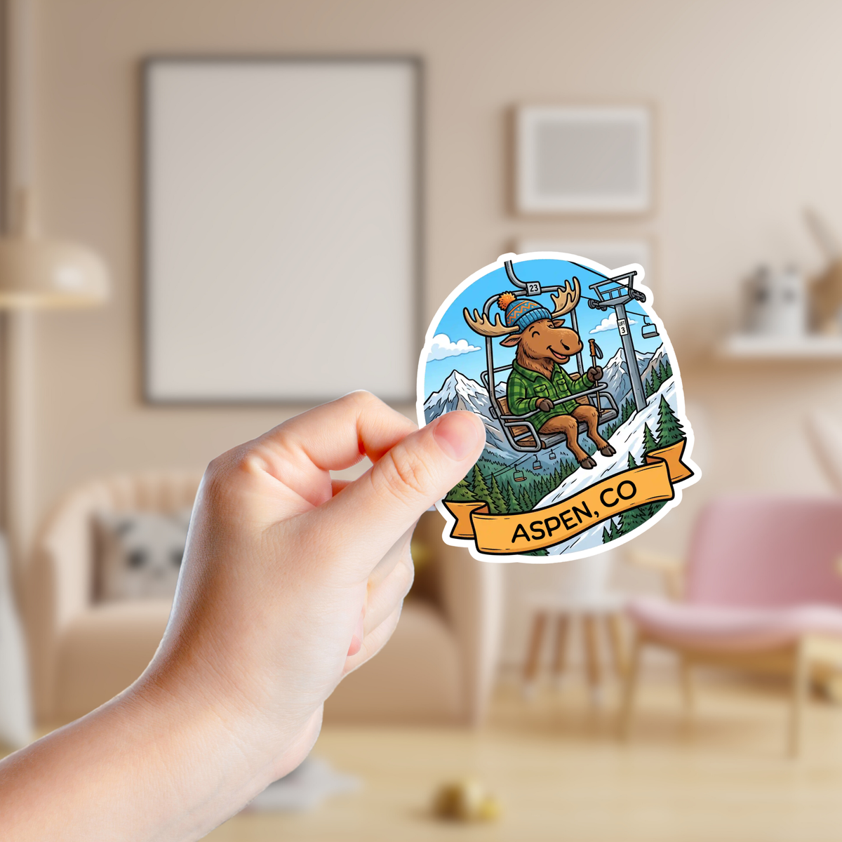 Moose on a Ski Lift Custom Sticker