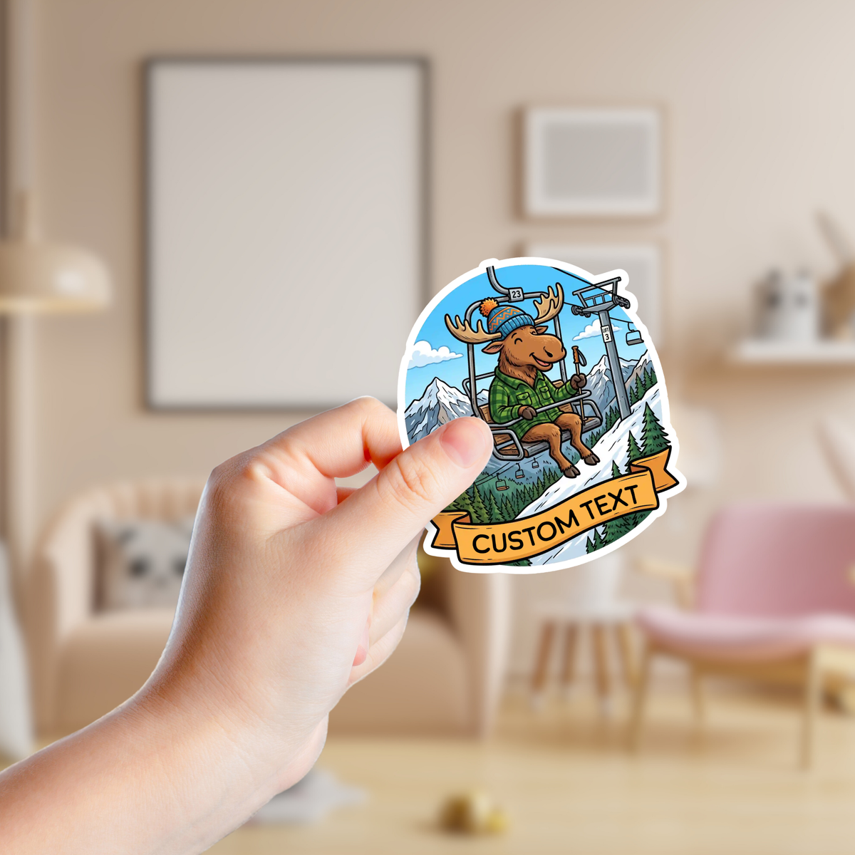 Moose on a Ski Lift Custom Sticker