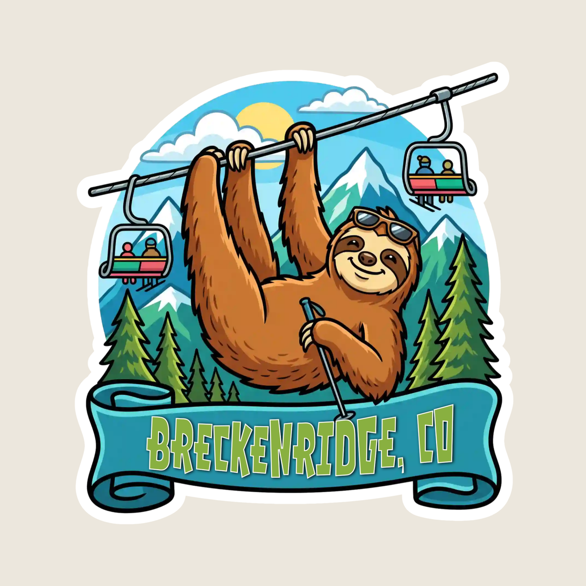 Sloth Hanging at the Ski Slopes Custom Sticker