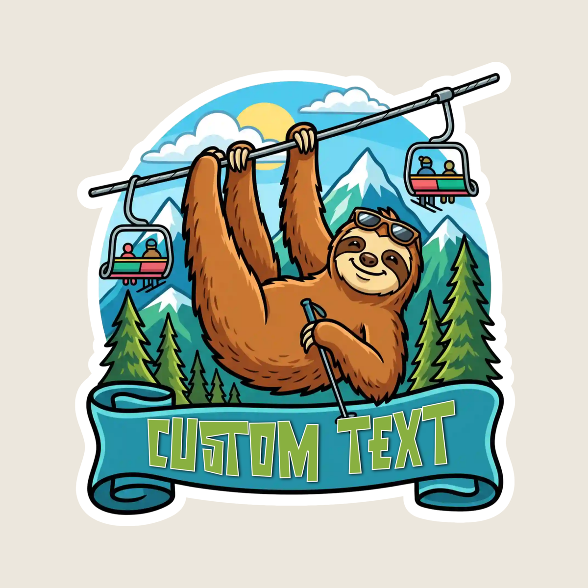 Sloth Hanging at the Ski Slopes Custom Sticker