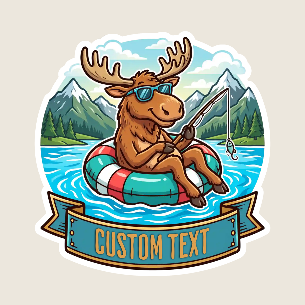Moose Fishing on the Lake Custom Sticker