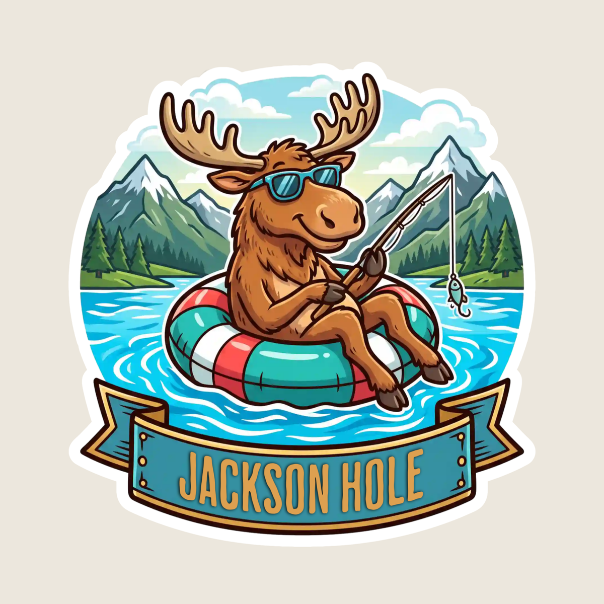 Moose Fishing on the Lake Custom Sticker
