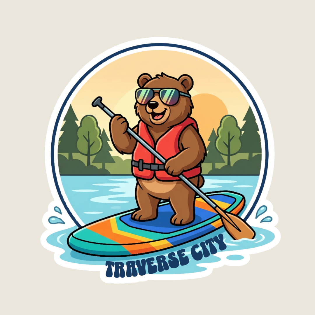 bear paddling sticker