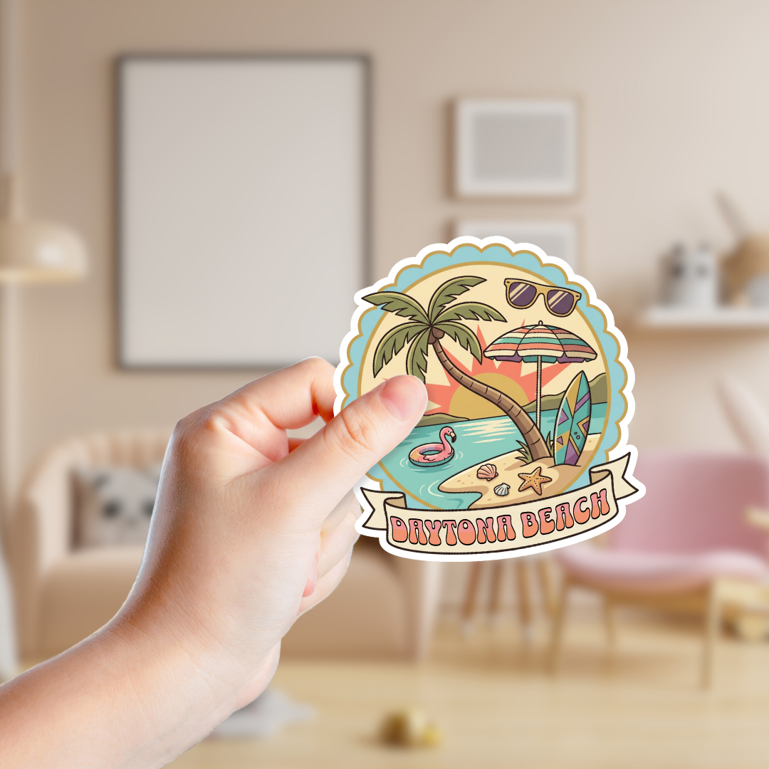 Retro Vintage Beach Scene Custom Sticker
