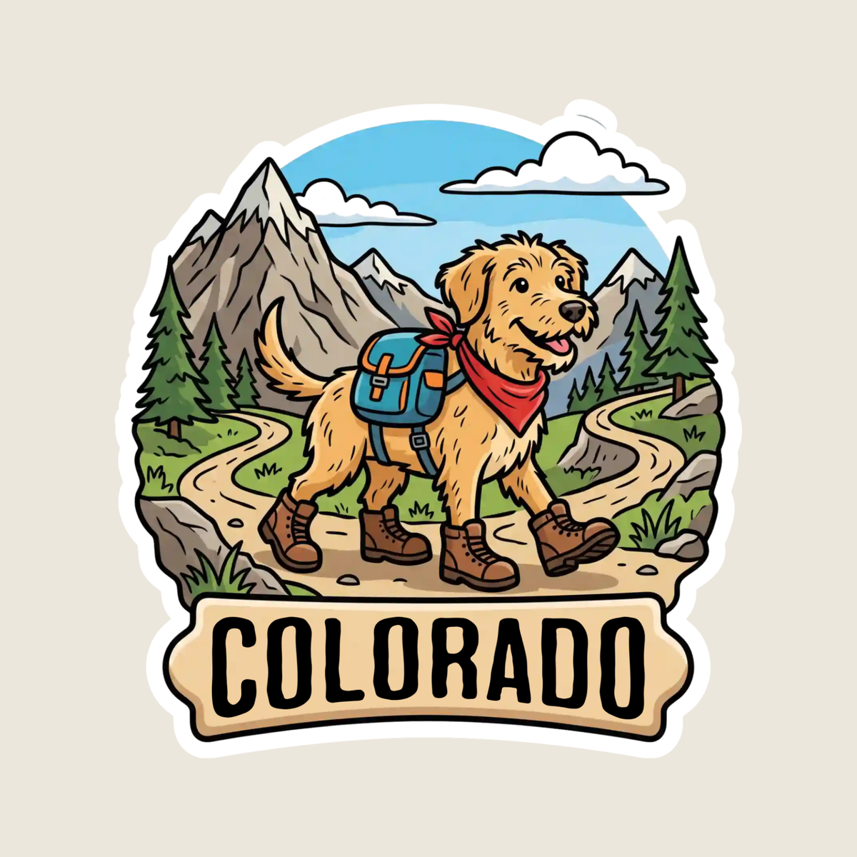 Dog Hiking in the Woods Custom Sticker