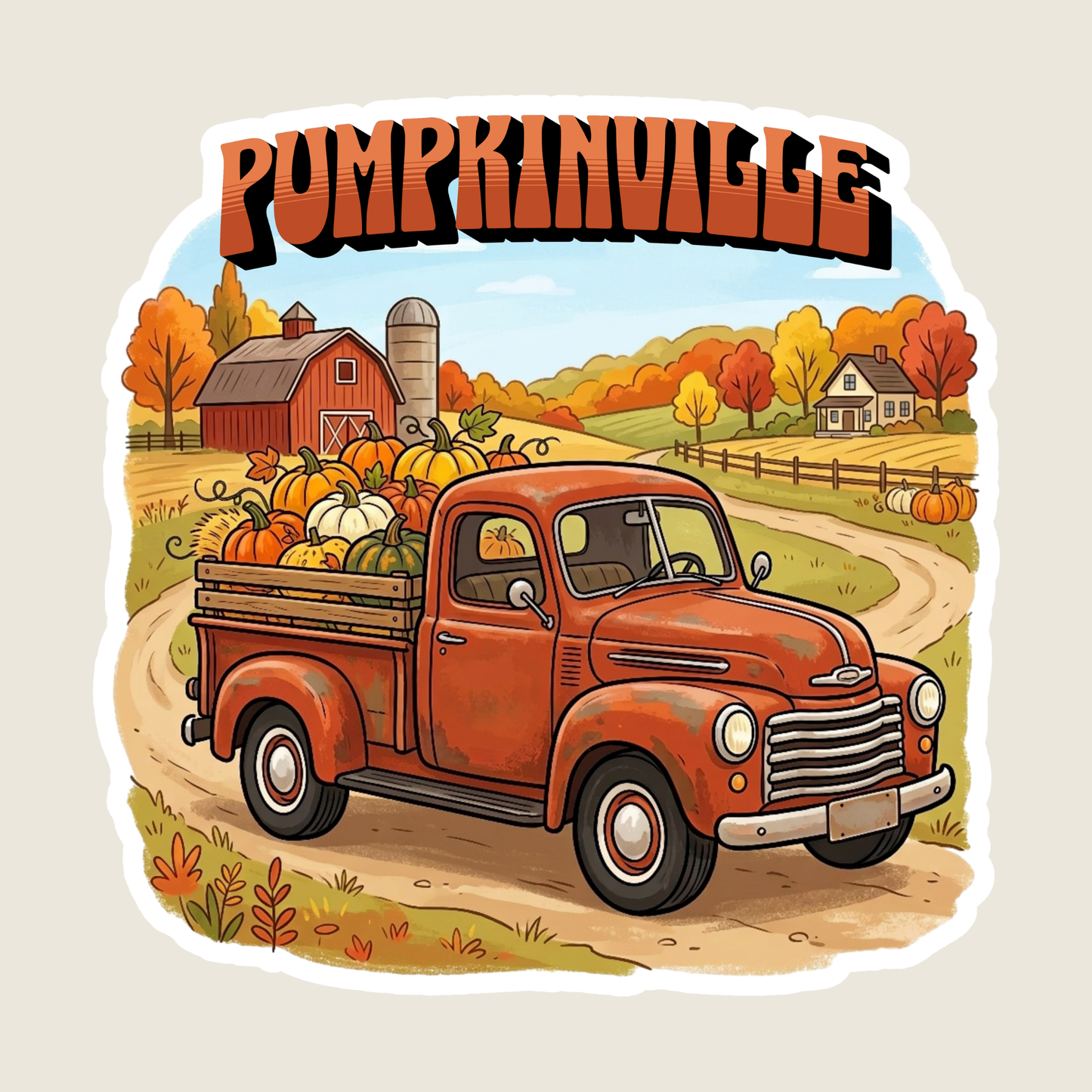 Vintage Farm Truck with Pumpkins Custom Sticker