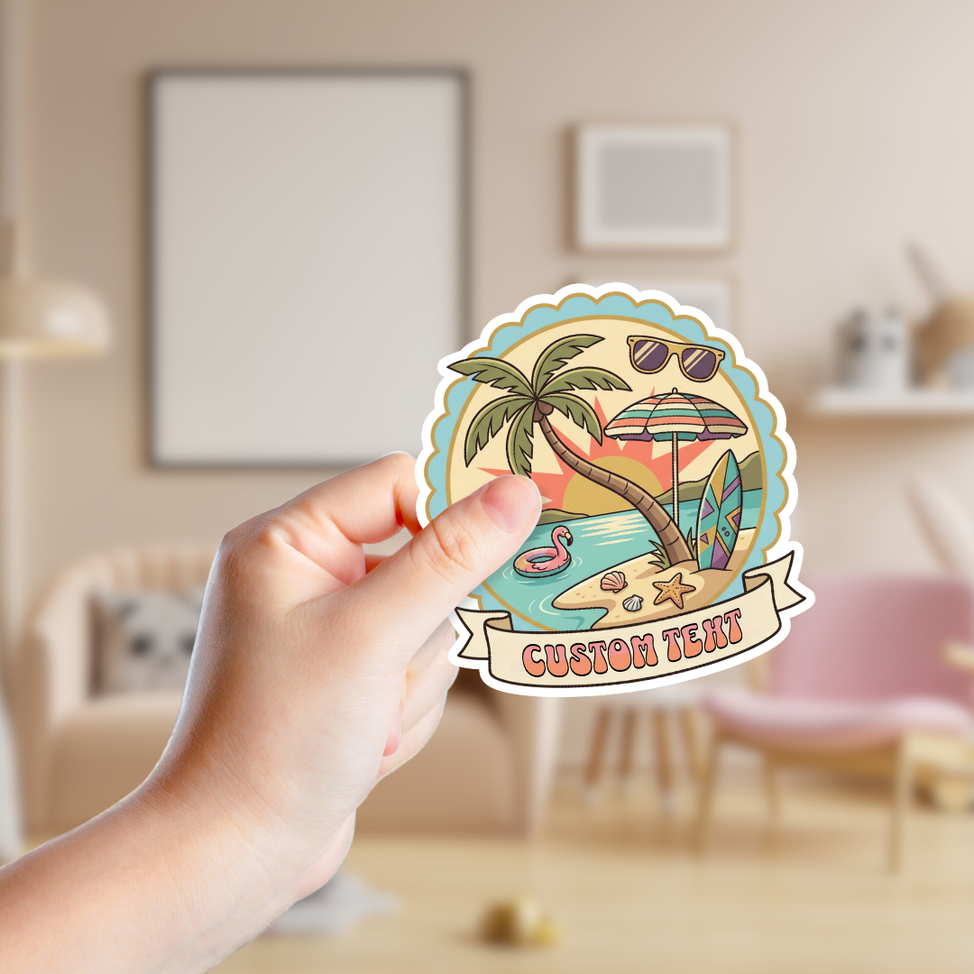 Retro Vintage Beach Scene Custom Sticker