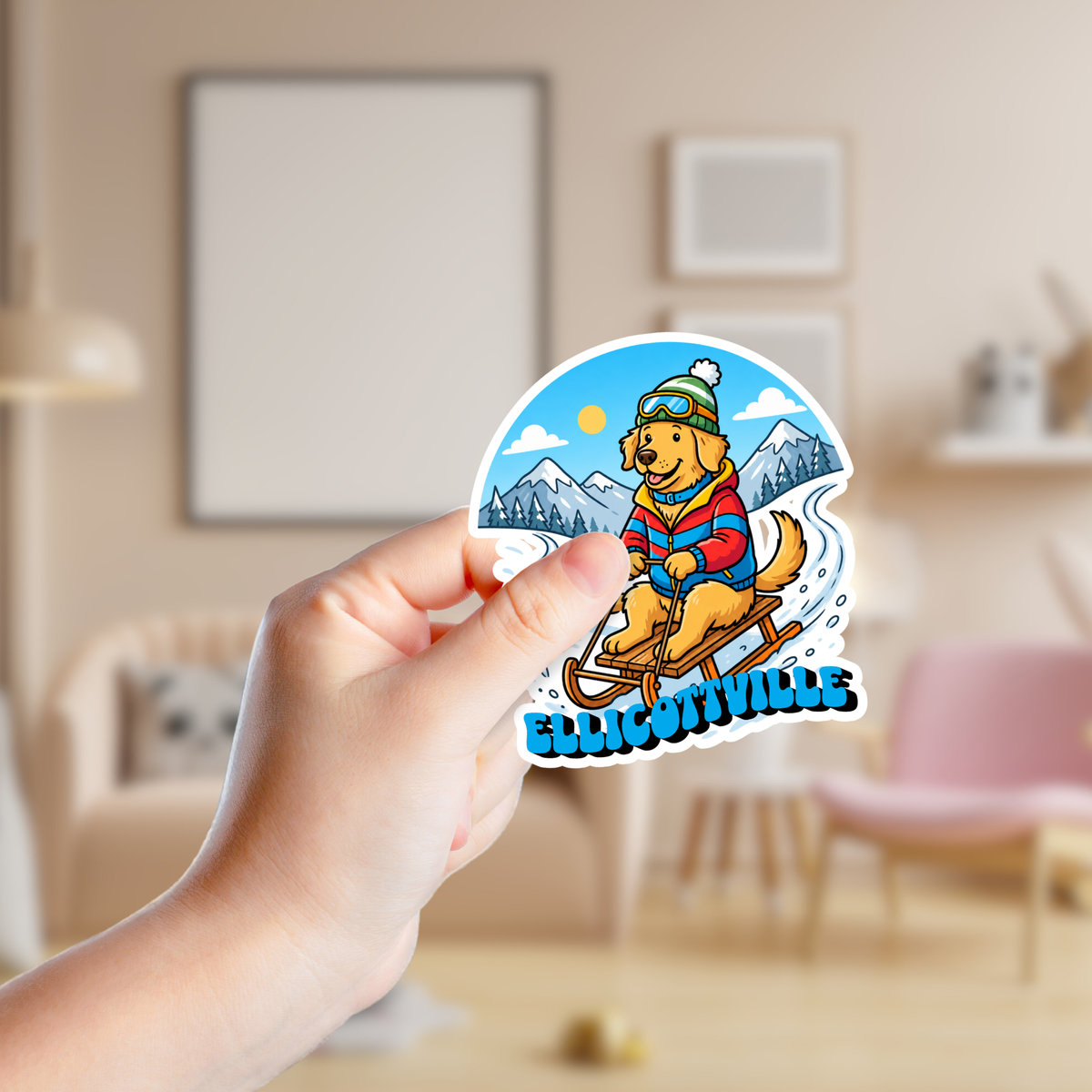 Golden Retriever Sledding Custom Sticker