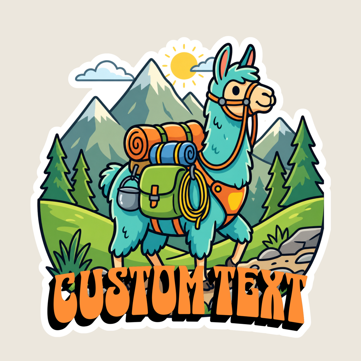 Colorful Llama in the Mountains Custom Sticker