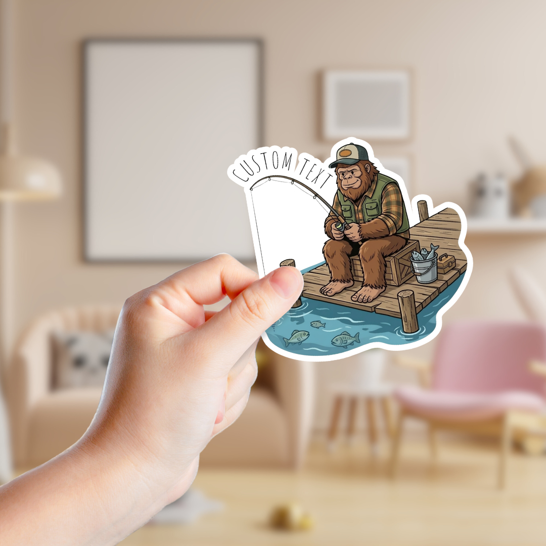Big Foot Fishing on a Dock Custom Sticker