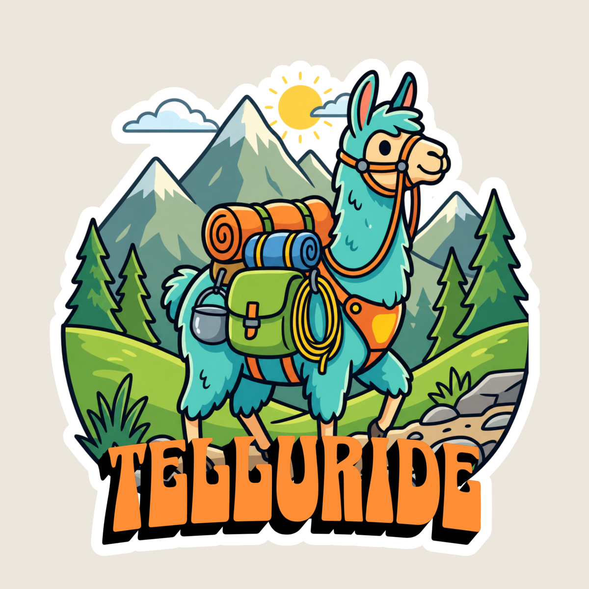 Colorful Llama in the Mountains Custom Sticker