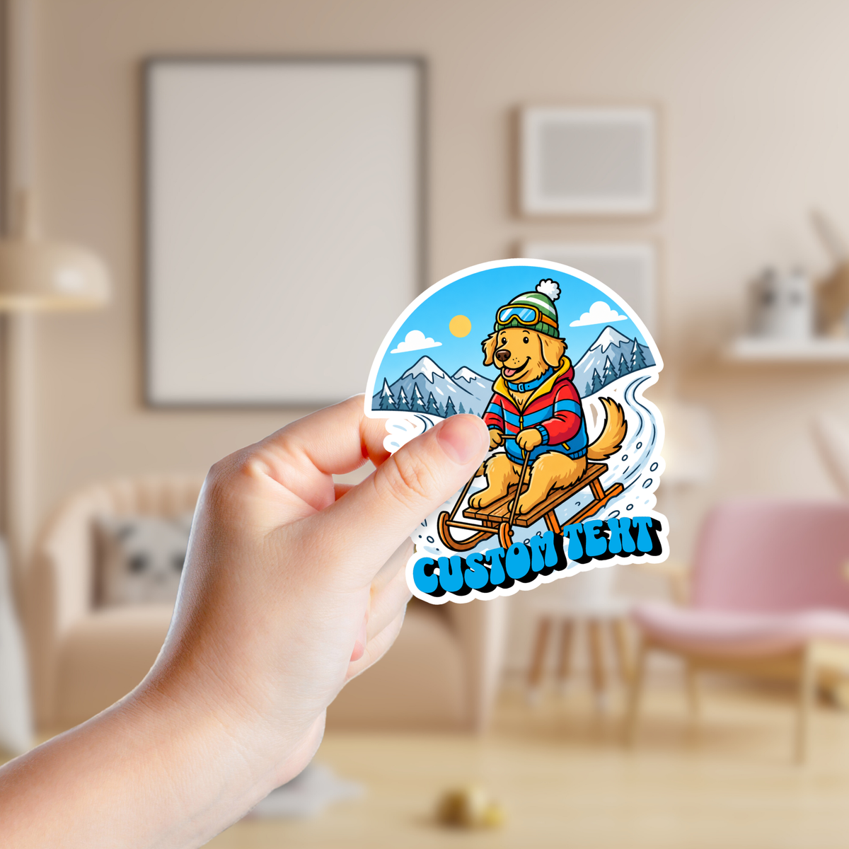 Golden Retriever Sledding Custom Sticker