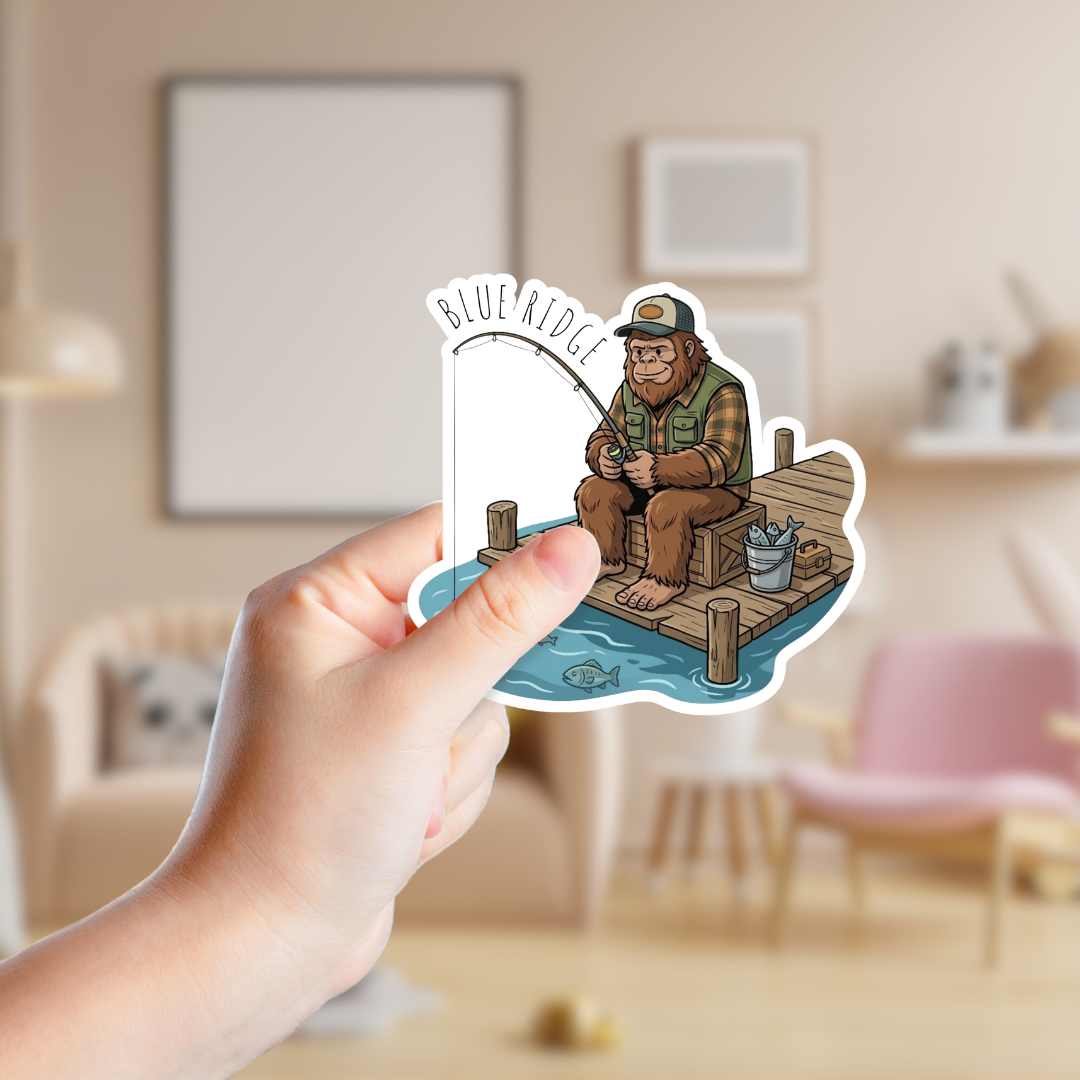 Big Foot Fishing on a Dock Custom Sticker