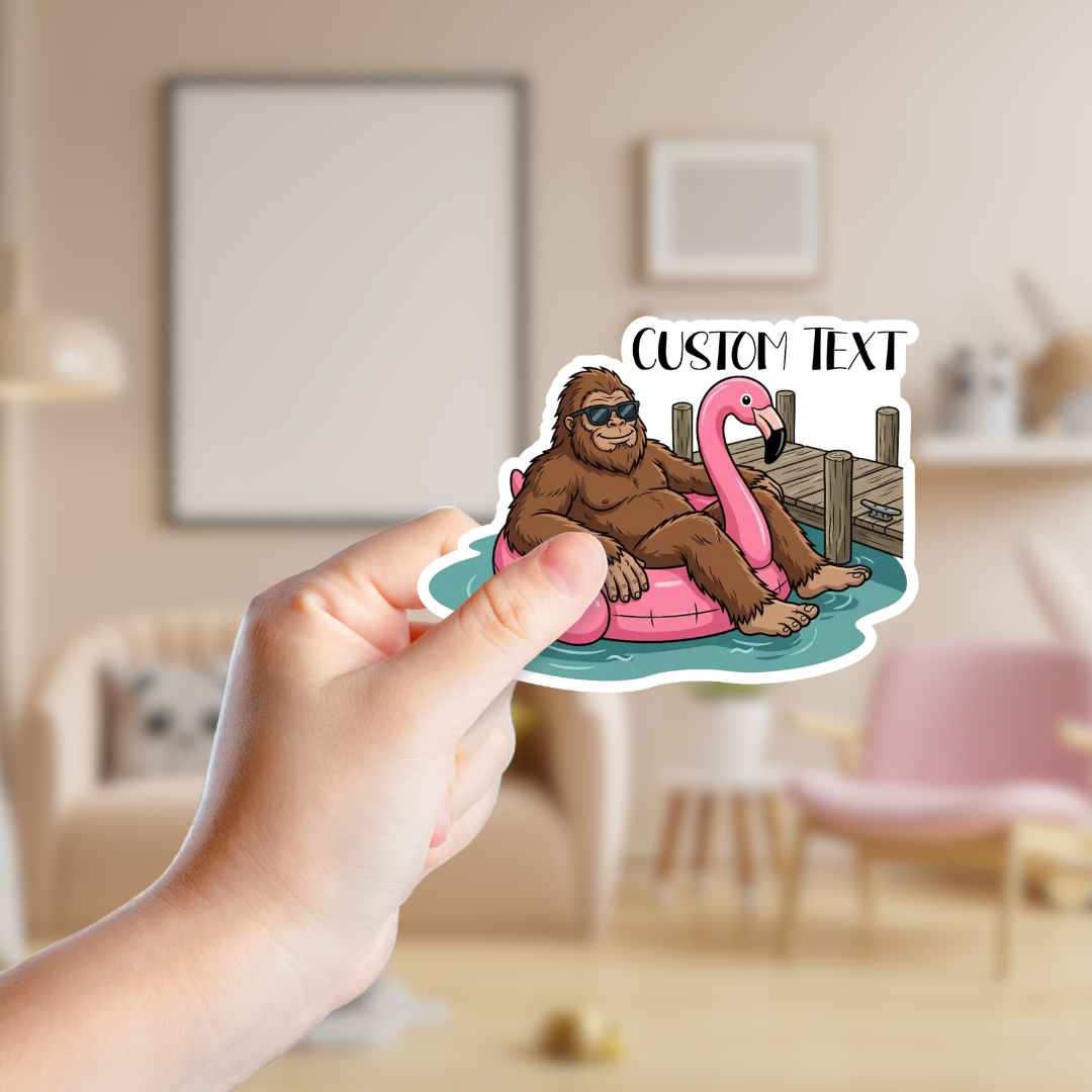 Big Foot in a Flamingo Pool Float Custom Sticker