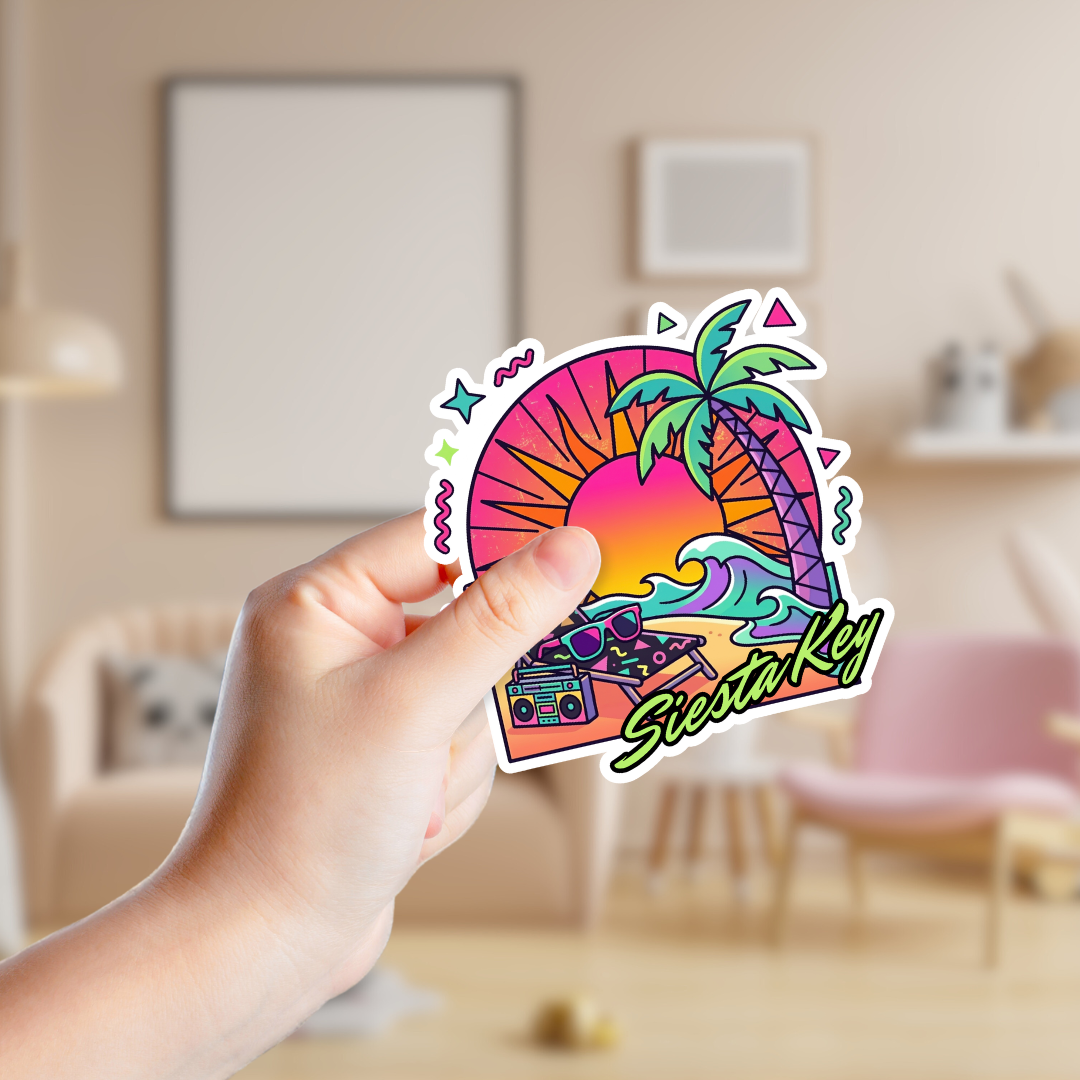 Retro 90s Beach Scene Custom Sticker