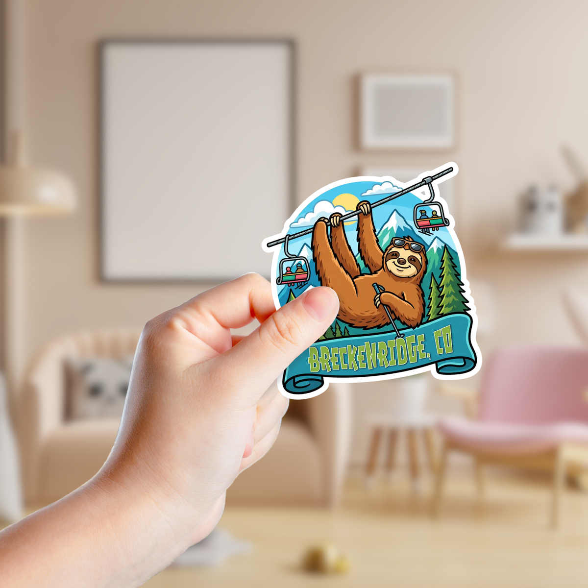 Sloth Hanging at the Ski Slopes Custom Sticker