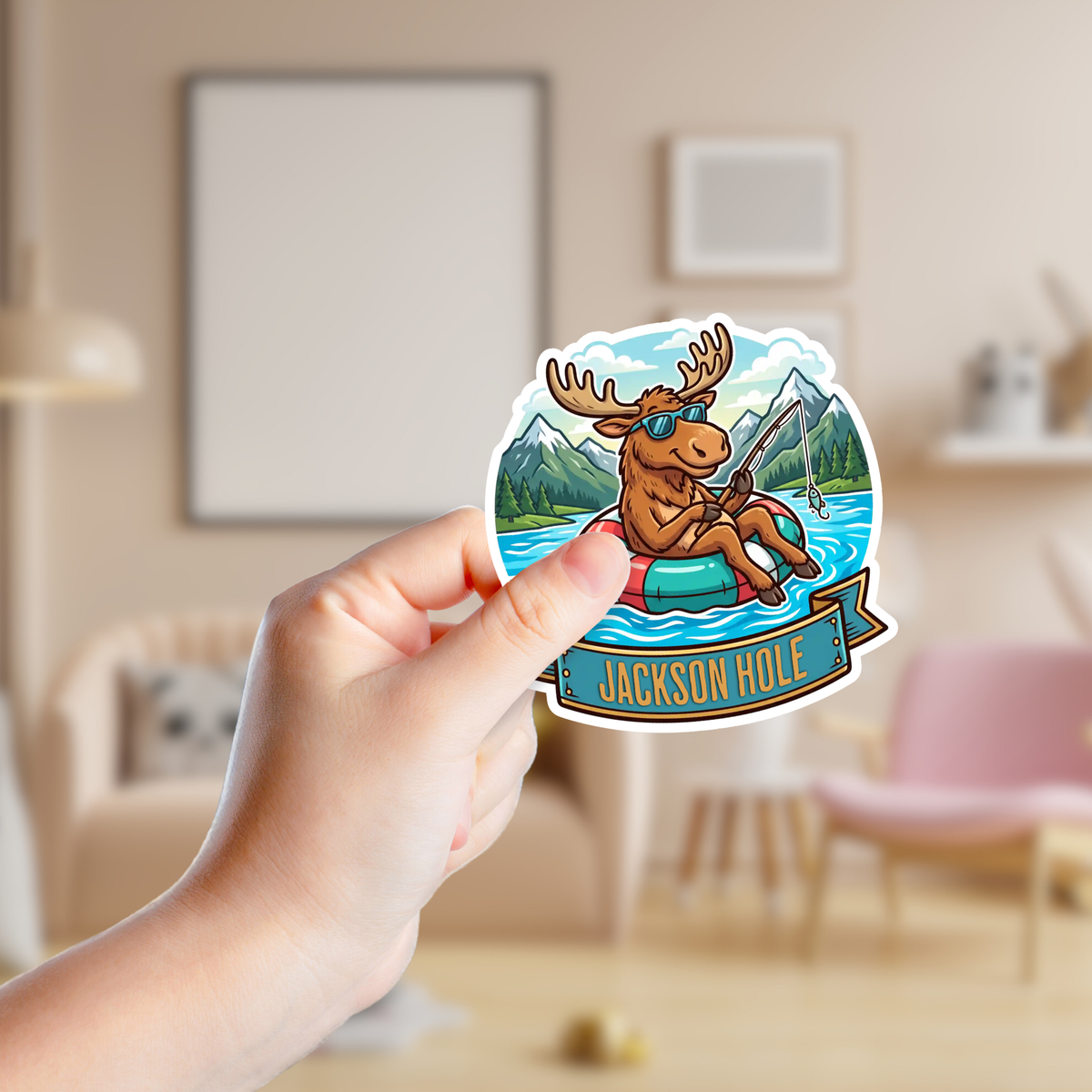 Moose Fishing on the Lake Custom Sticker