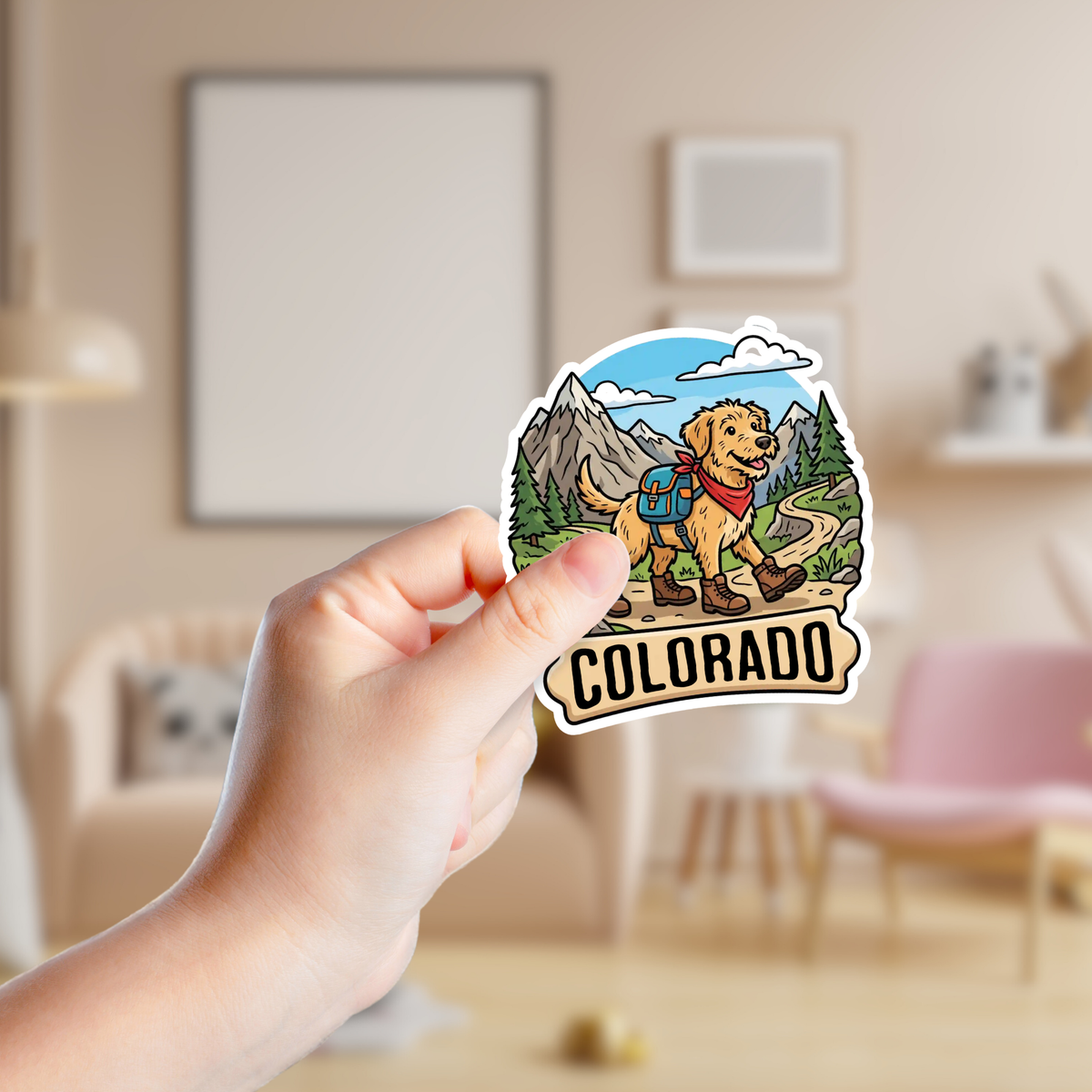 Dog Hiking in the Woods Custom Sticker