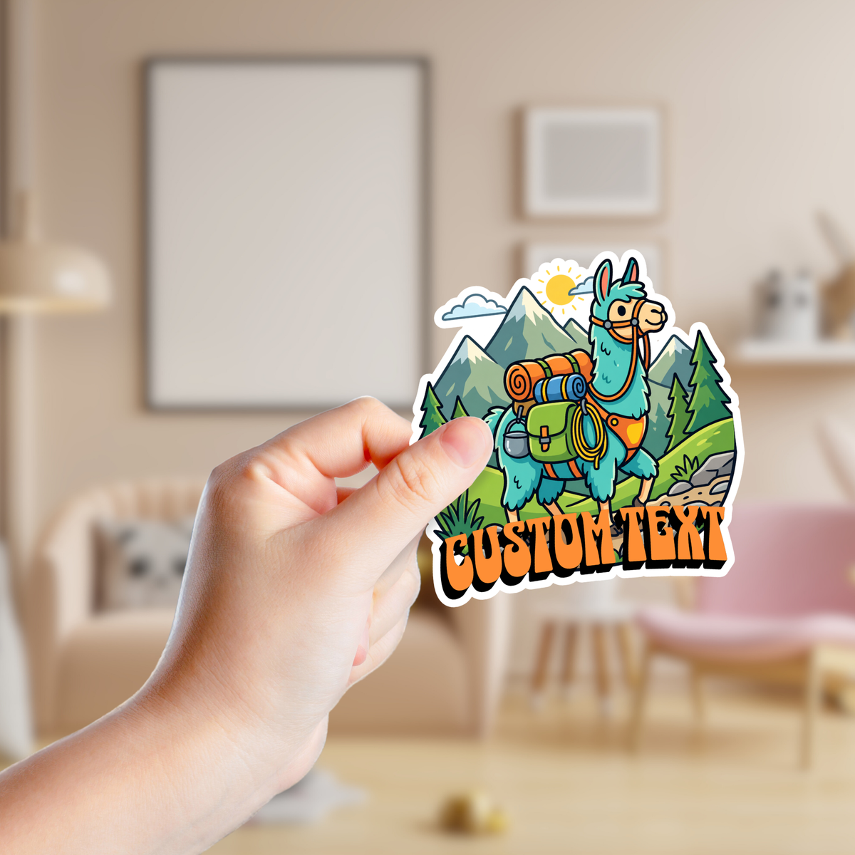 Colorful Llama in the Mountains Custom Sticker