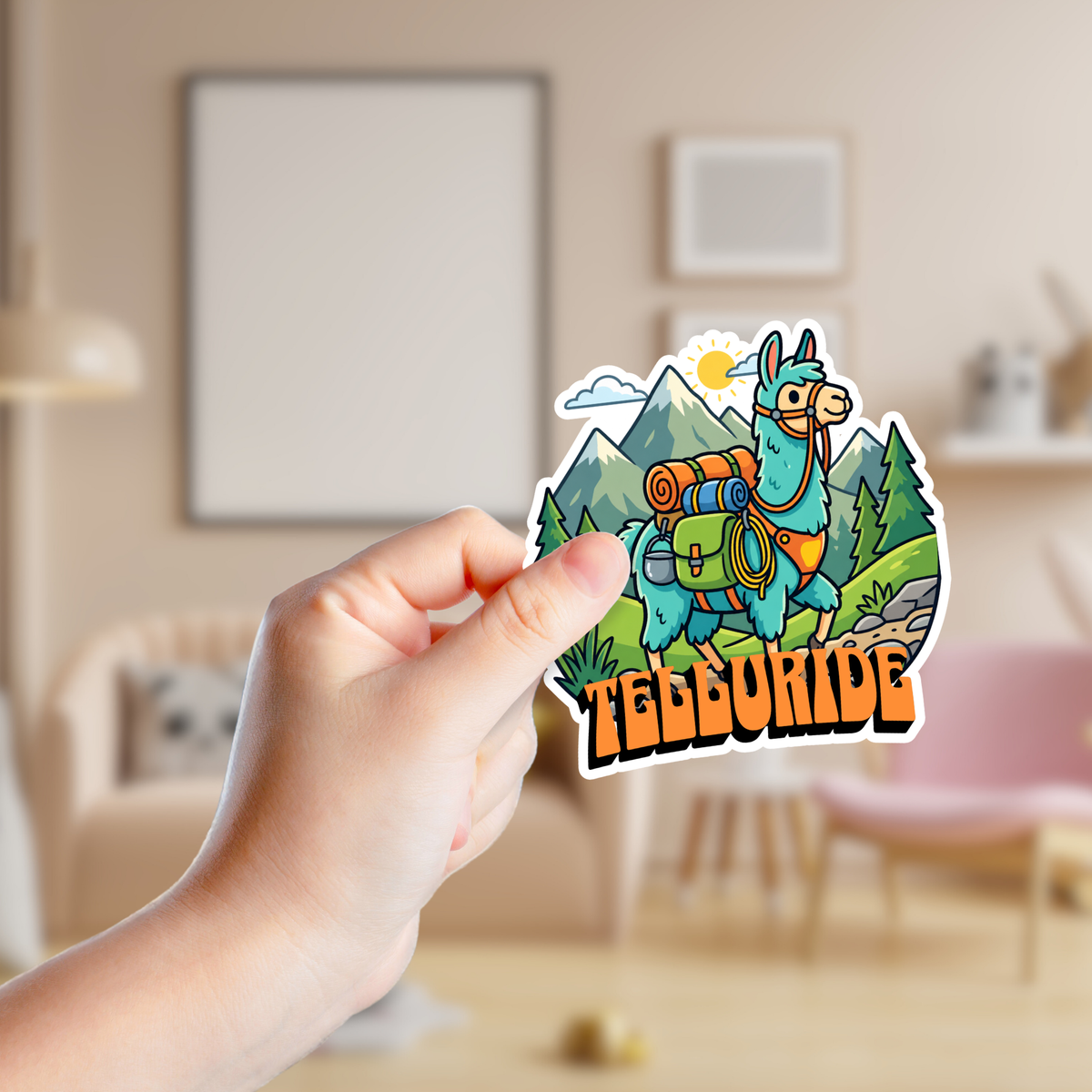 Colorful Llama in the Mountains Custom Sticker