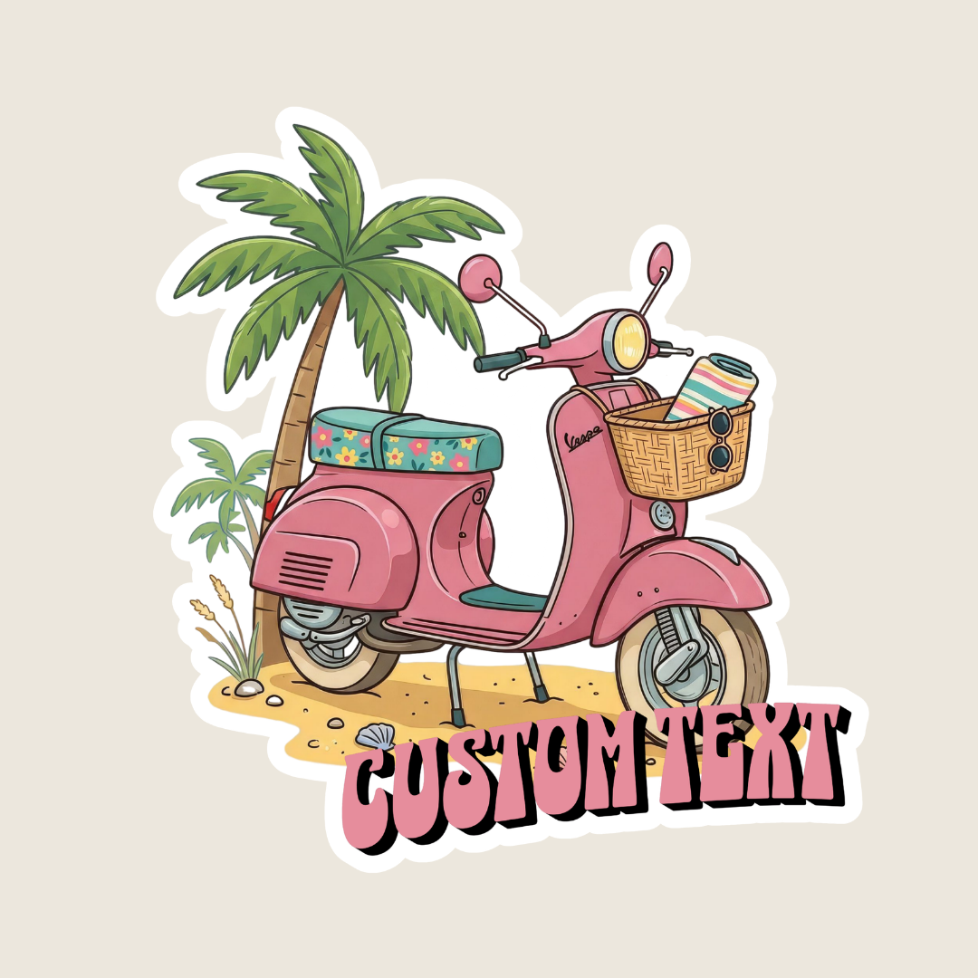 Pink Moped at the Beach Custom Sticker