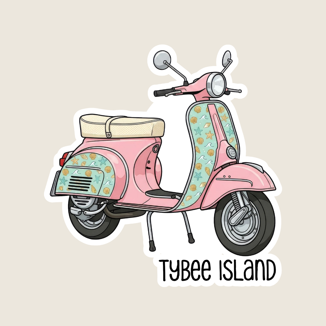 Cute Pink Floral Moped Custom Sticker