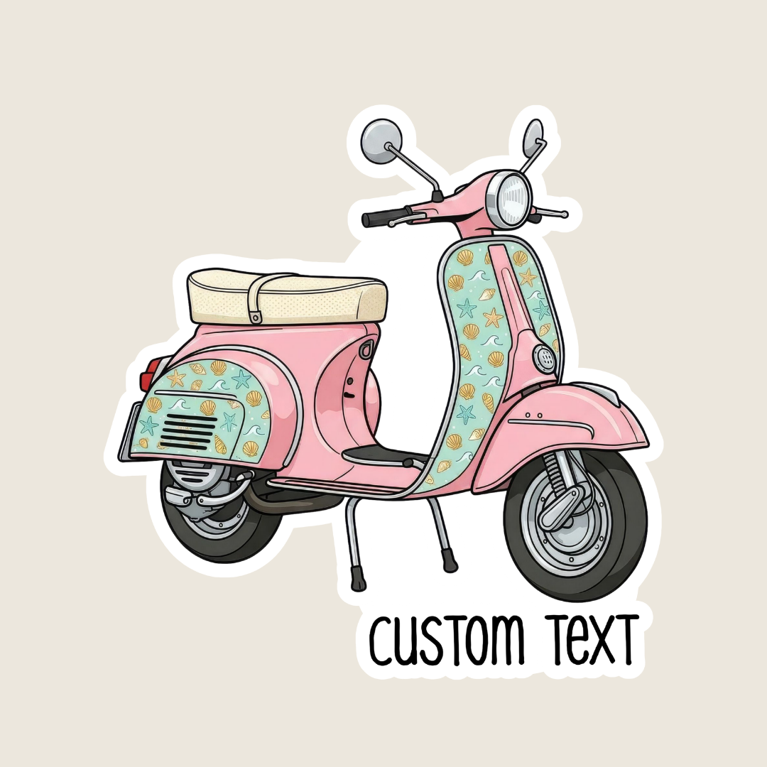 Cute Pink Floral Moped Custom Sticker