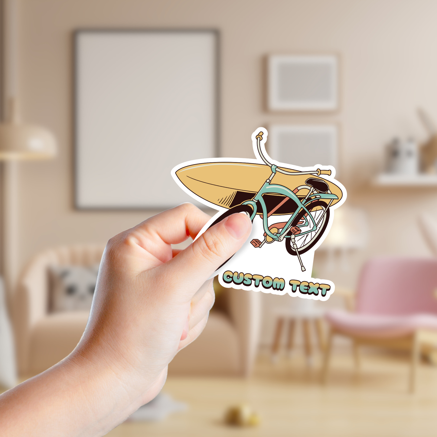 Retro Bicycle Carrying a Surfboard Custom Vinyl Sticker