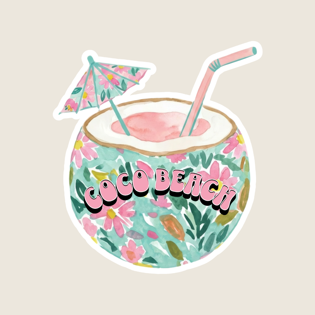 Pastel Floral Coconut Drink Custom Sticker