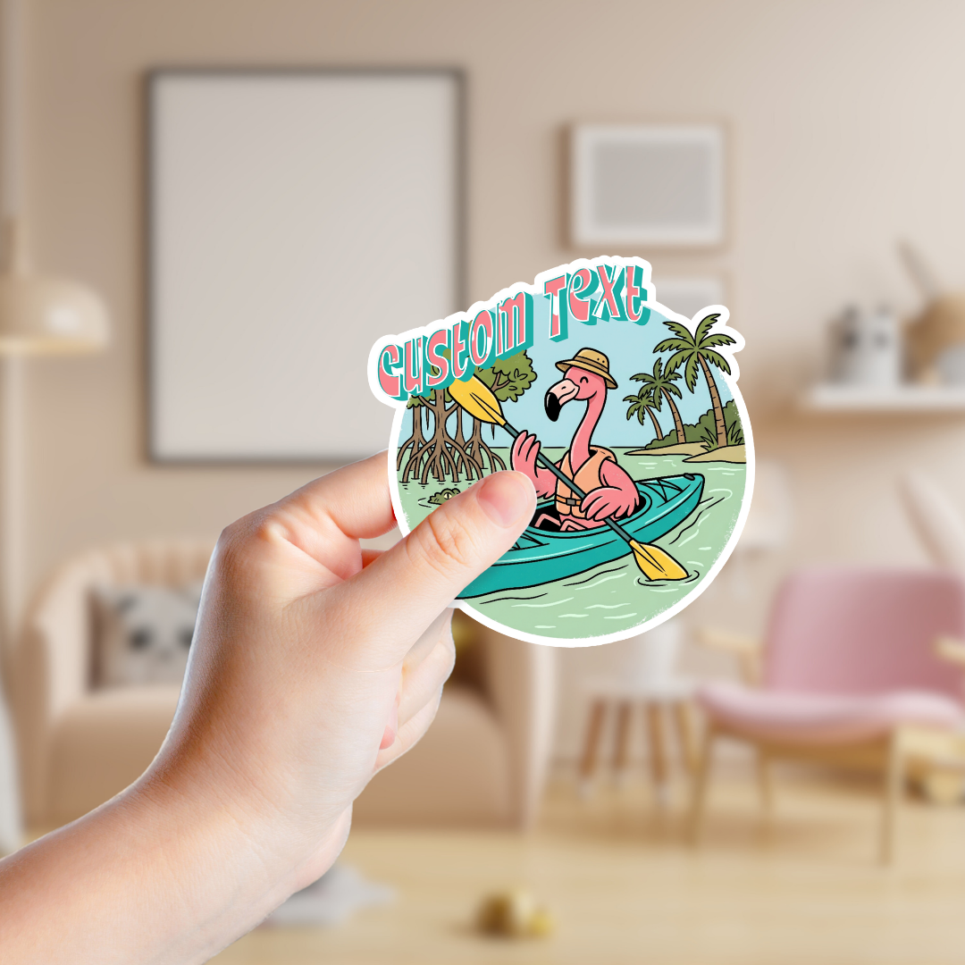 Kayaking Flamingo Custom Sticker