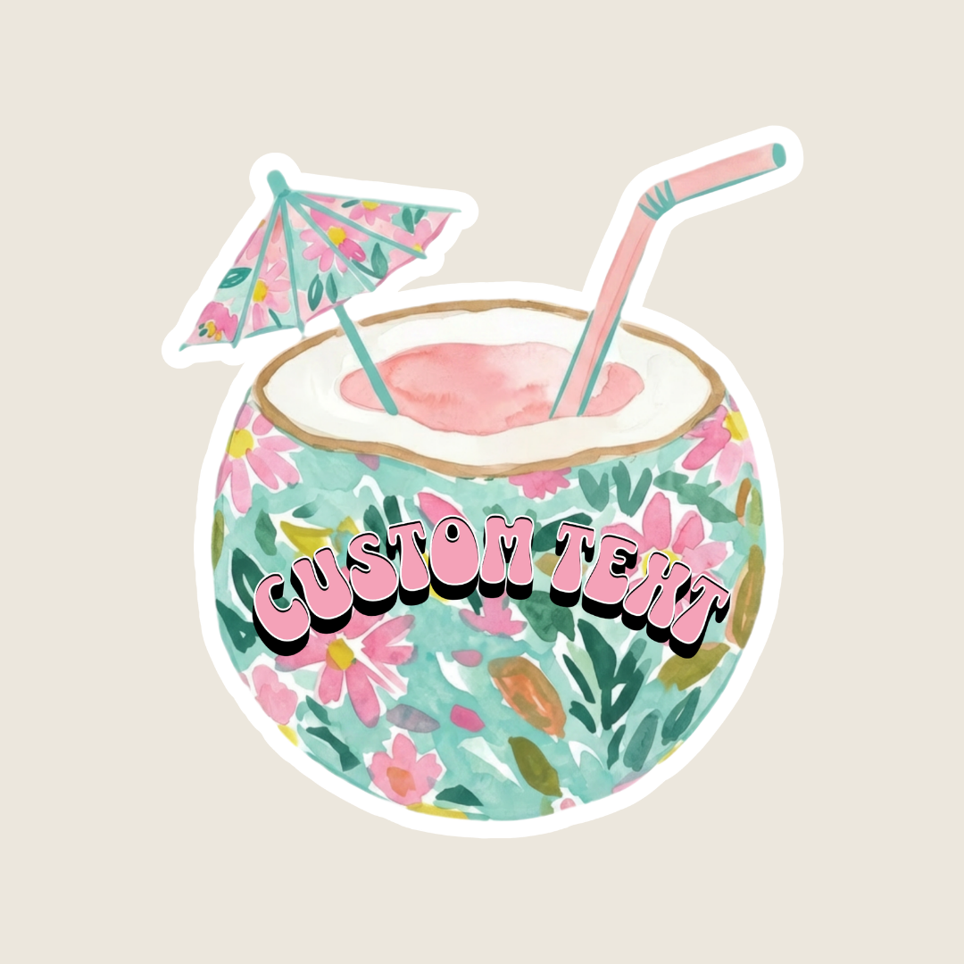 Pastel Floral Coconut Drink Custom Sticker