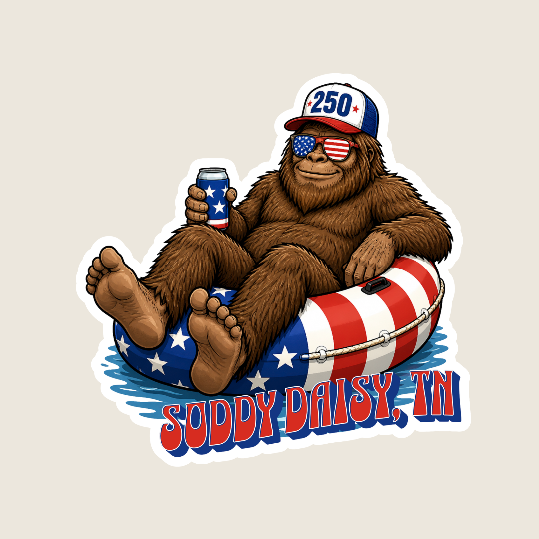 Patriotic Big Foot at the Lake Custom Sticker
