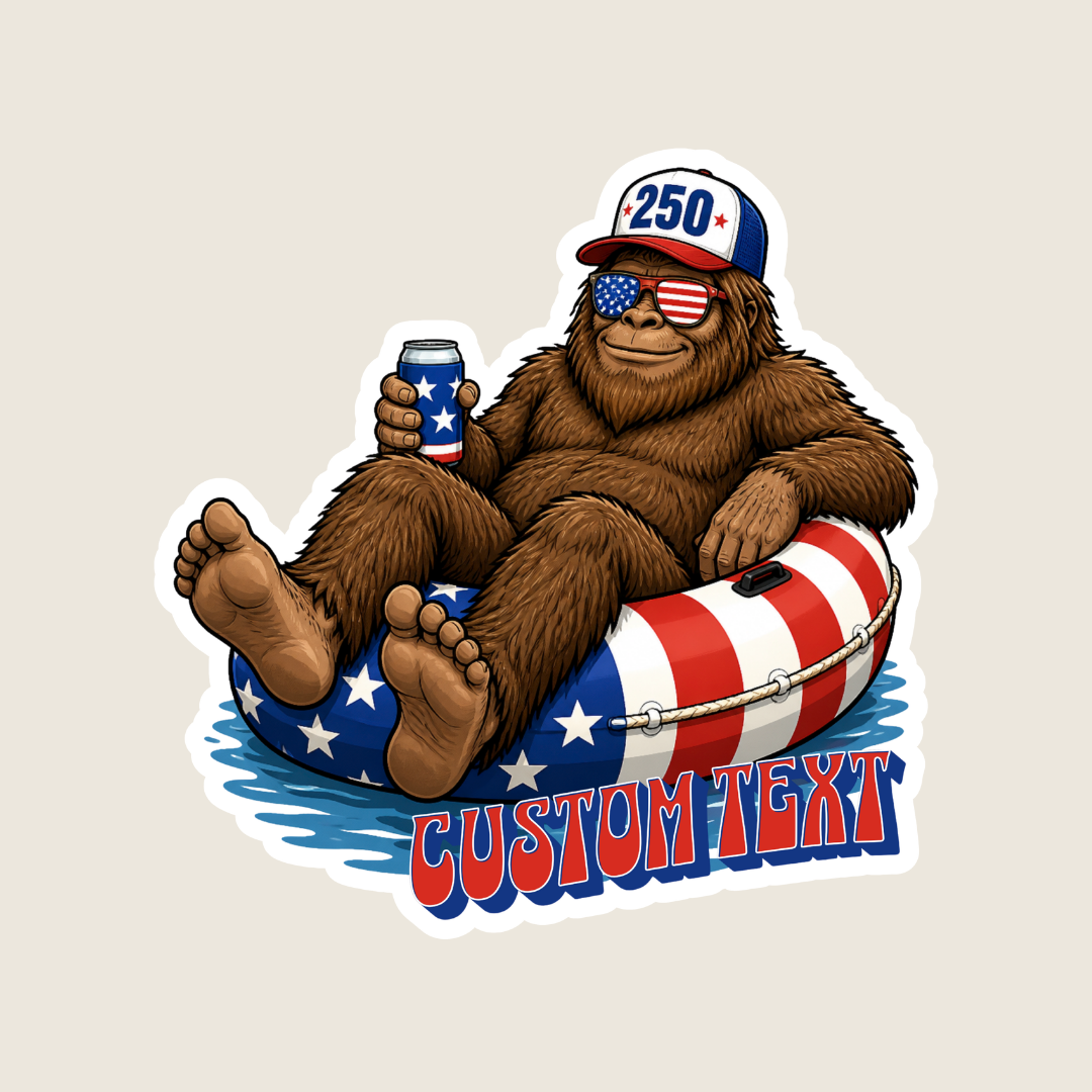 Patriotic Big Foot at the Lake Custom Sticker