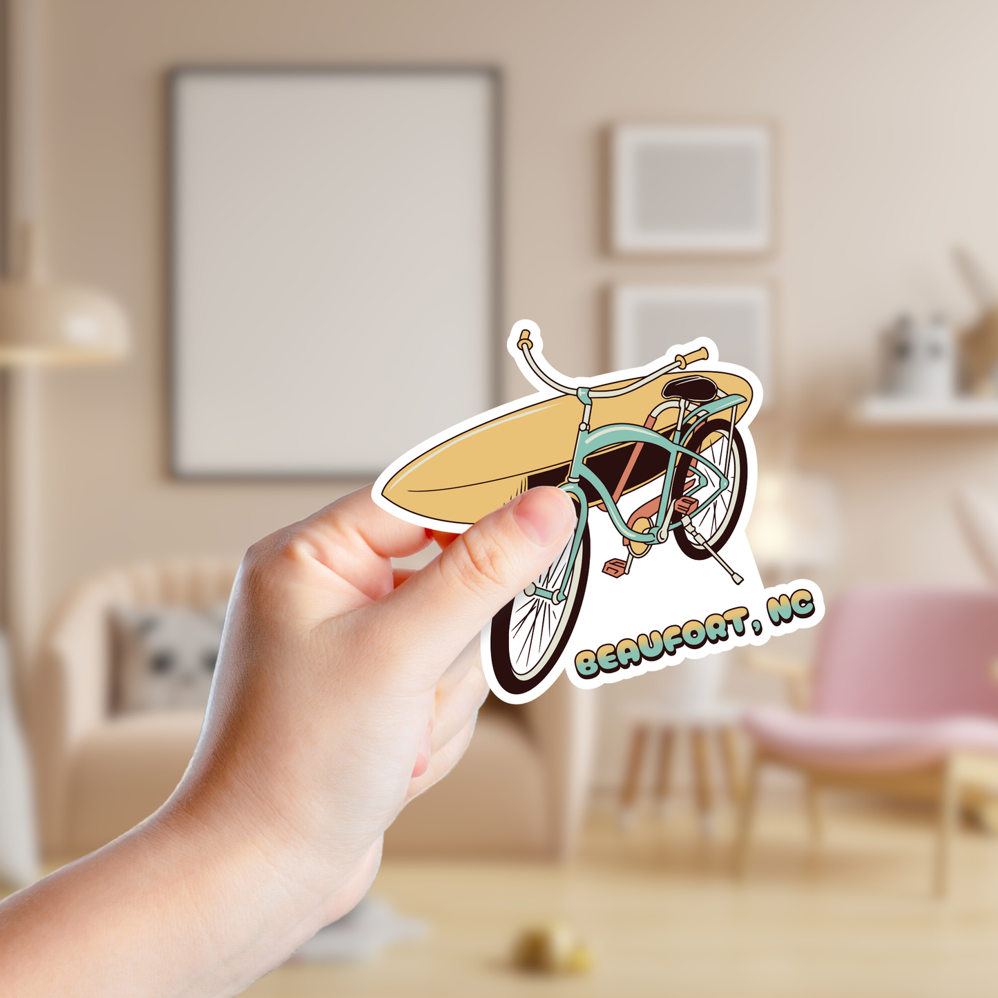 Retro Bicycle Carrying a Surfboard Custom Vinyl Sticker