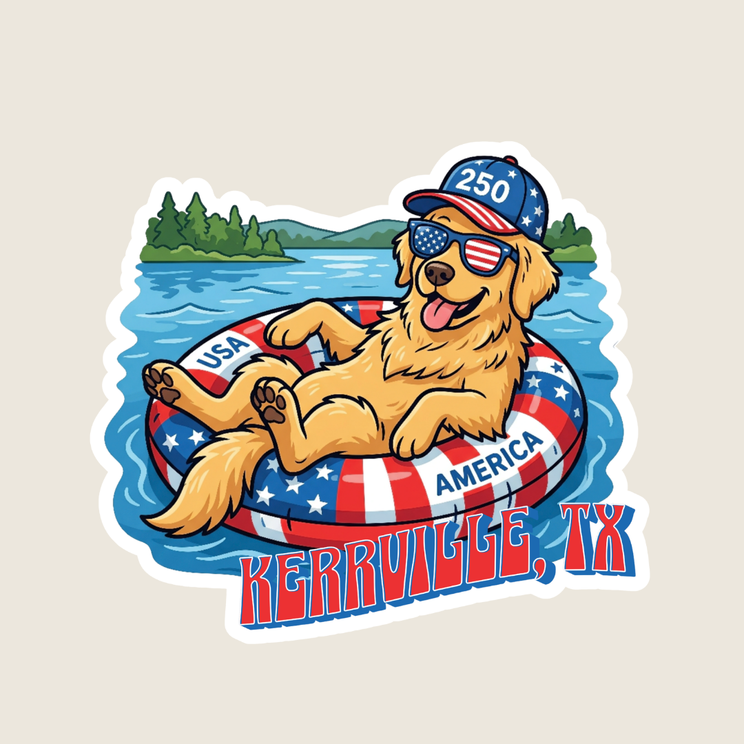 Patriotic Golden Retriever at the Lake Custom Sticker
