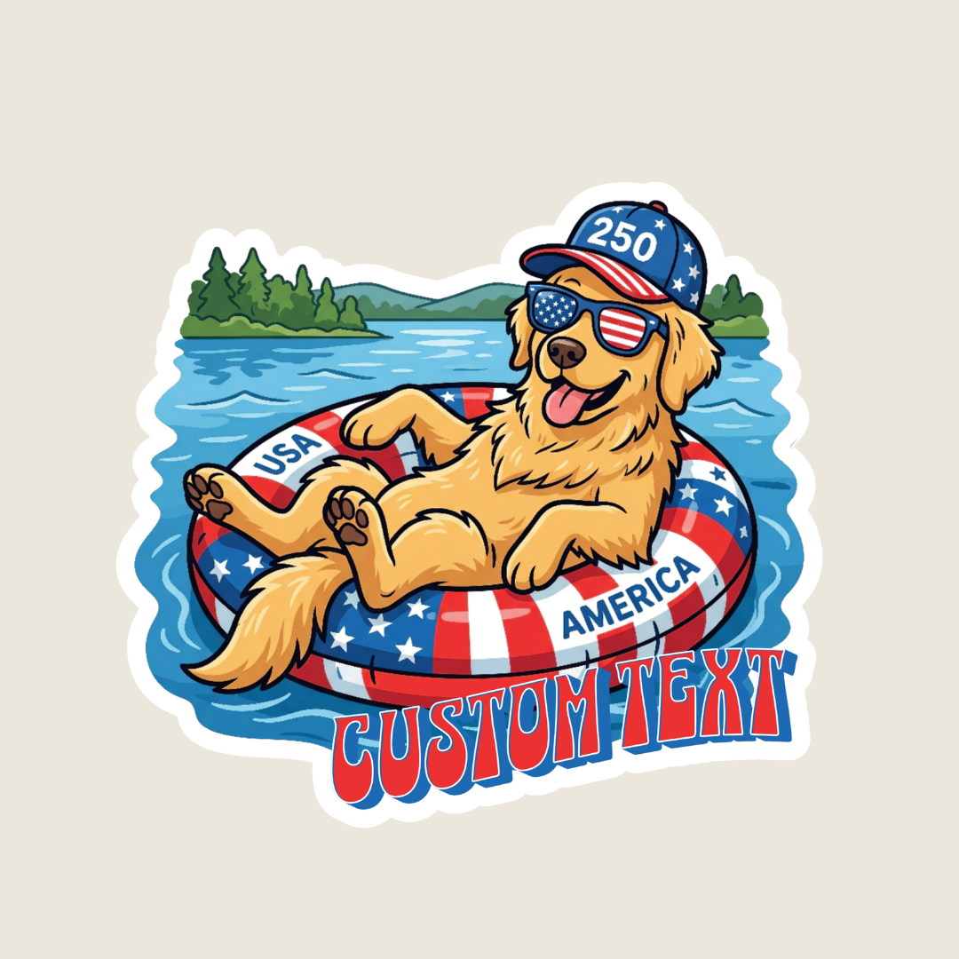 Patriotic Golden Retriever at the Lake Custom Sticker