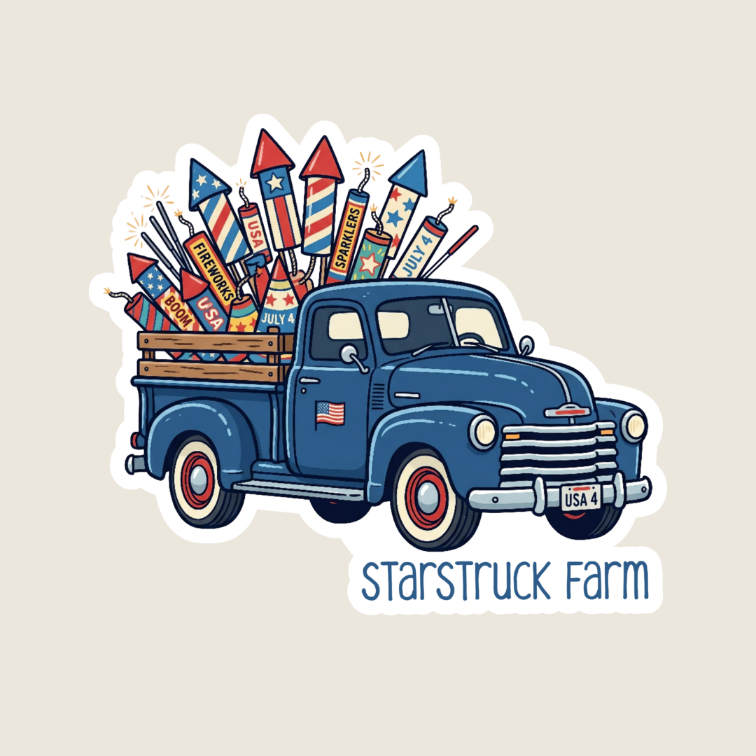 Patriotic Vintage Truck with Fireworks Custom Sticker