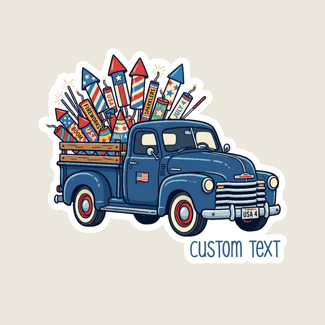 Patriotic Vintage Truck with Fireworks Custom Sticker